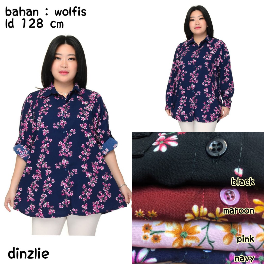 KEMEJA WANITA MOTIF BUNGA WOLFIS|KEMEJA JUMBO XXXL WOLFIS BUNGA