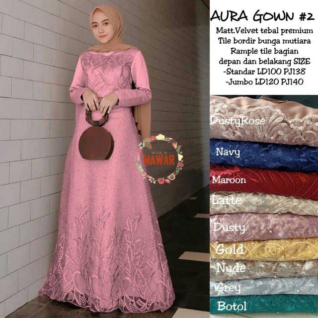 Batik permata - gamis brokat aura gown #2 ori mawar elsire dress pesta gamis brukat dress brukat