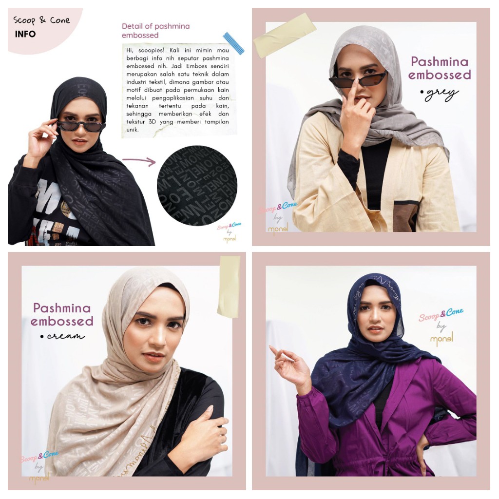 SCOOP&CONE MONEL PASHMINA EMBOSSED BLACK NAVY CREAM GREY