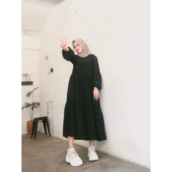 SHAFA MIDI DRESS BUSUI DAN NONBUSUI // SIMPLE WARNA PASTEL dress gamis hitam polos