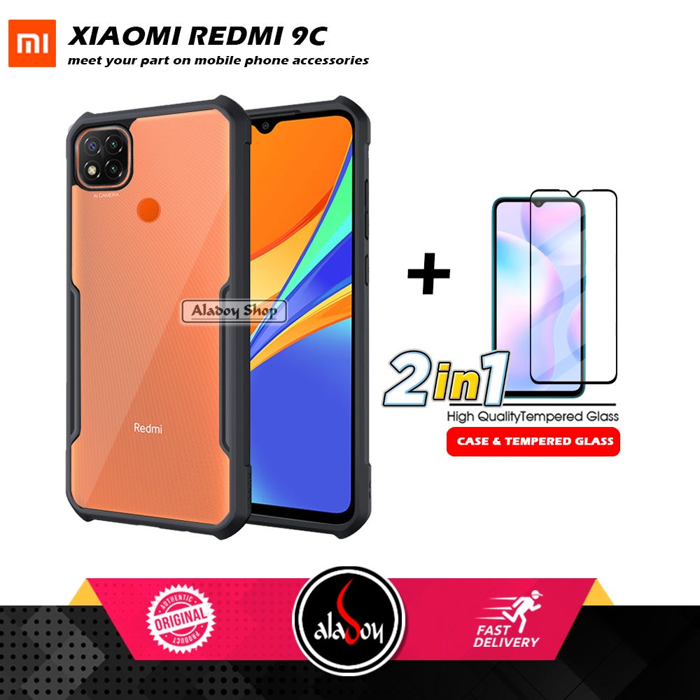 PAKET 2 IN 1 Case Xiaomi Redmi 9C Armor Fusion Transparent Prmium Casing Free Tempered Glass