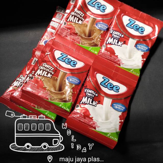 

Susu zee vanilla twist, swizz chocolate harga untuk 10 sachet