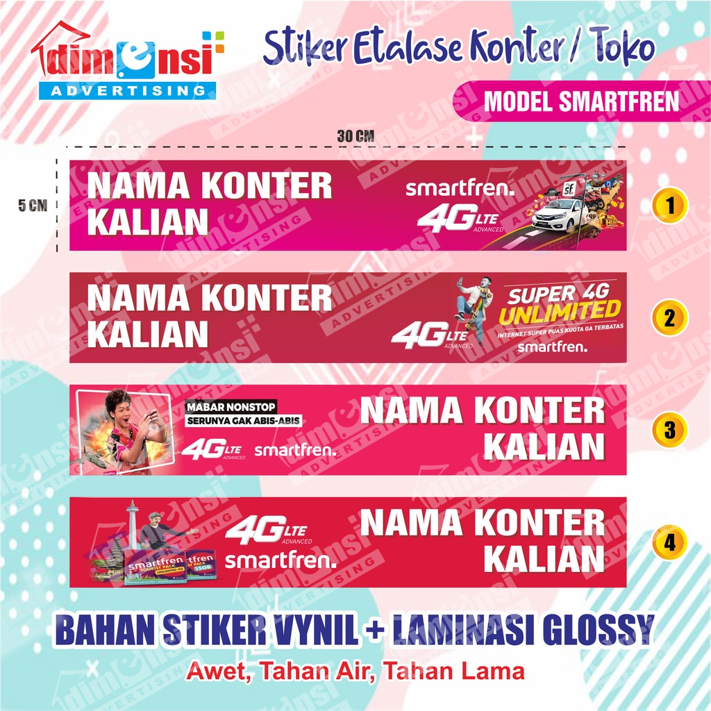 

Stiker Etalase Konter / Toko Murah + Laminasi - Model Smartfren ( Minimal 9 Pcs )