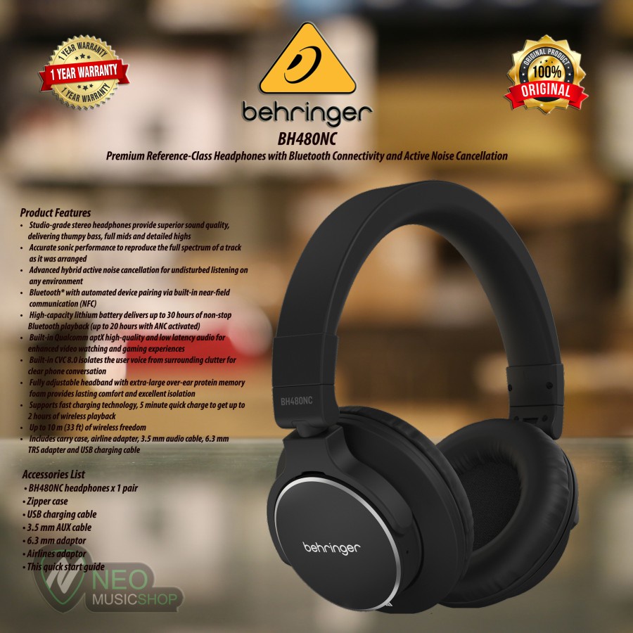 Behringer BH480NC Premium Reference-Class Headphones with Bluetooth