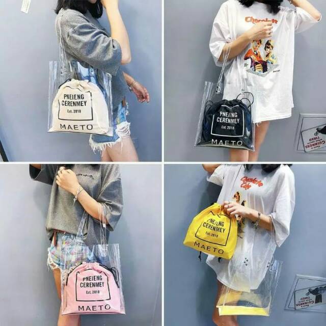 Tote maeto mika transparan tote wanita cantik fashion tas besar tas