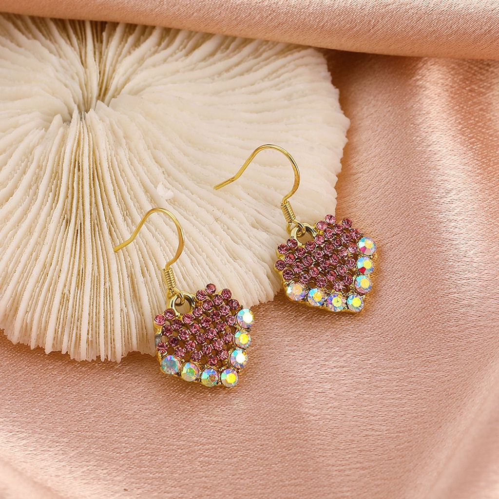 Hu Hu Hu Hu Hu Alat Bantu Pasang Kacamata♡ 1 Pasang Anting Kait Gantung Wanita Desain Hati Hias Berlian Imitasi Warna Warni Untuk Prom / Pesta / Pernikahan