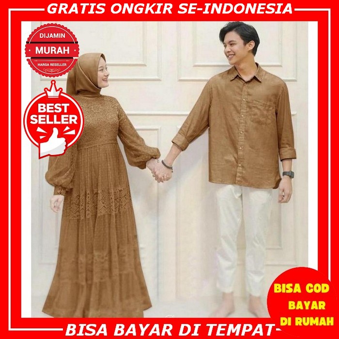 Batik Couple Gamis Modern Baju Pasangan Jumbo Kondangan Suami Istri Terbaru Gaun Pesta Muslimah Eleg