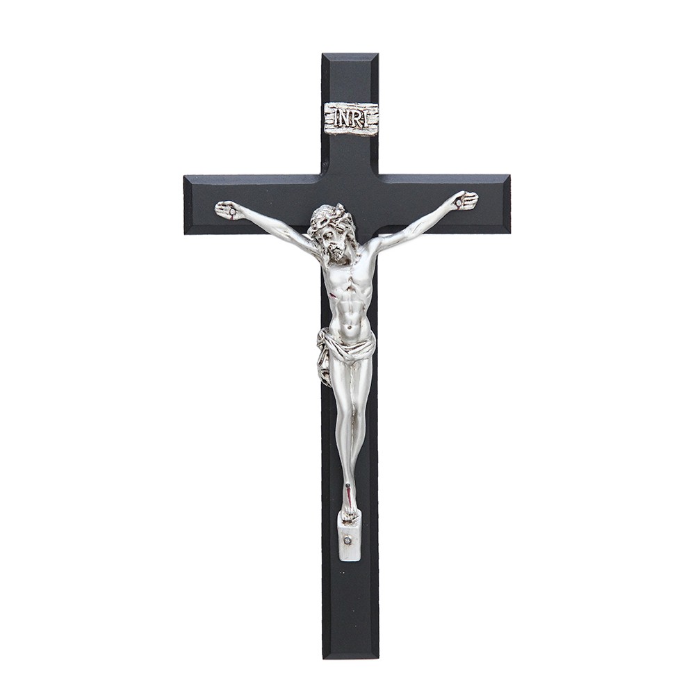 Salib Gantung Katolik Premium MDF Hitam Silver 32cm/Pajangan Salib Dinding/Salib Katolik Rohani