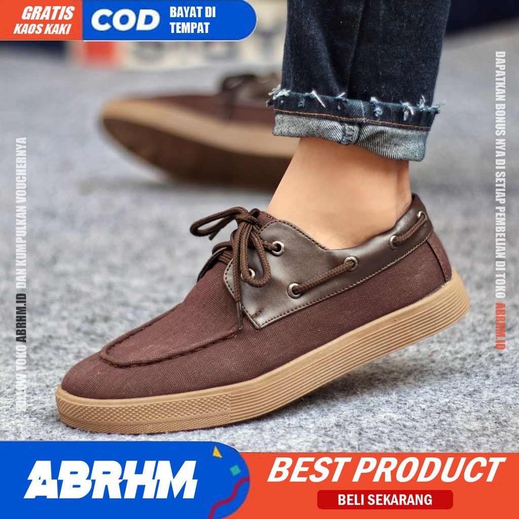 ABRHM- Sepatu Kasual Pria Kantor Loafers Fashion Hitam Kanvas Sepatu Pria Casual Sepatu Kerja Kantor Semi Formal Kuliah Kondangan Gaya keren Kekinian Murah Terlaris