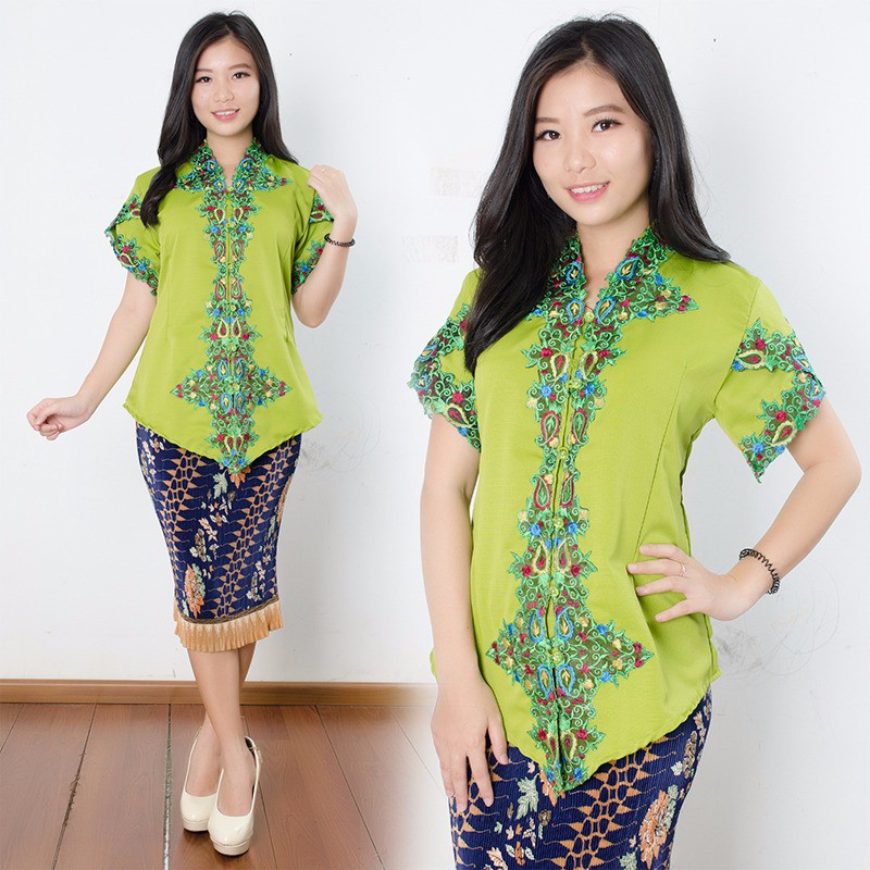 Stelan Kebaya Azizah Atasan Blouse Bordir Dan Rok Plisket Midi Jumbo Batik Wanita
