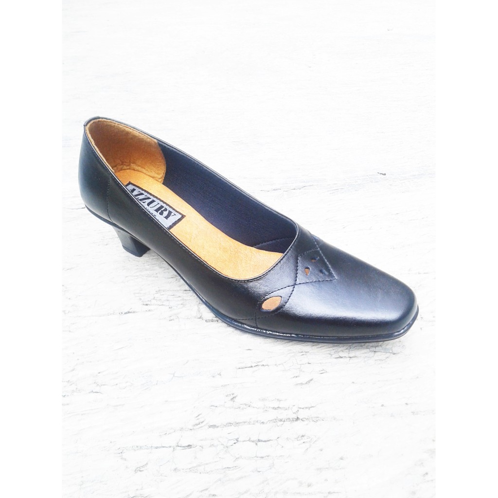 Sepatu Wanita Pantofel Hak Kulit Ori Murah LV30 Hitam 5cm