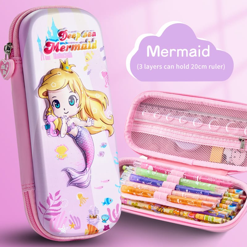 Kotak pensil Mermaid 3D Timbul Tempat pensil hardtop cewe MERMAID 3D 6D kado ultah anak perempuan tempat pensil import