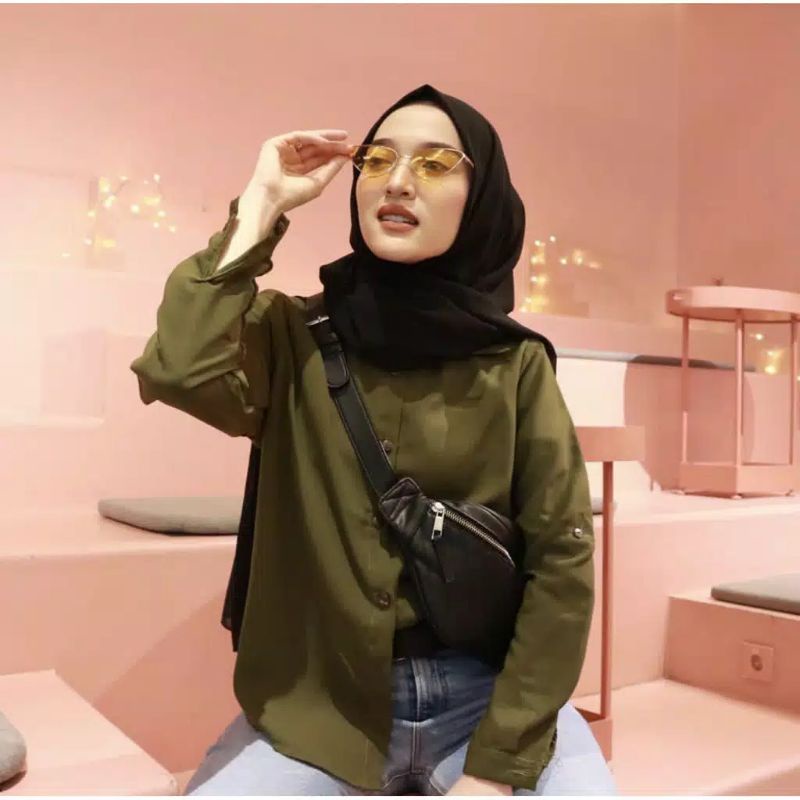 KEMEJA WANITA CASUAL POLOS BASIC AUDREY BASIC SHIRT KEMEJA LENGAN BALON POLOS, KEMEJA TANGAN BALON-8