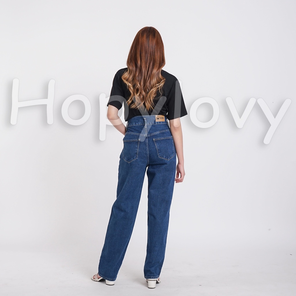 HOPYLOVY Celana High Waist Jeans | Celana Boyfriend Jeans | Celana Panjang Wanita Jeans Boyfriend Double Button BF Harvey