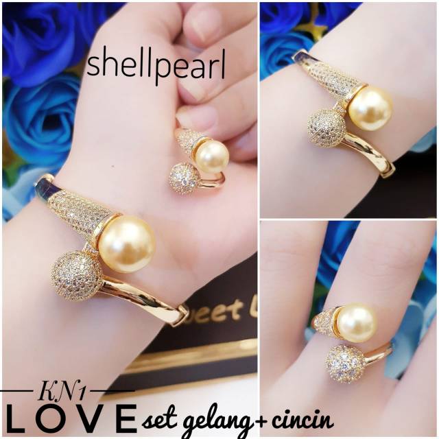 Xuping gelang dan cincin shellpearl lapis emas 0121j