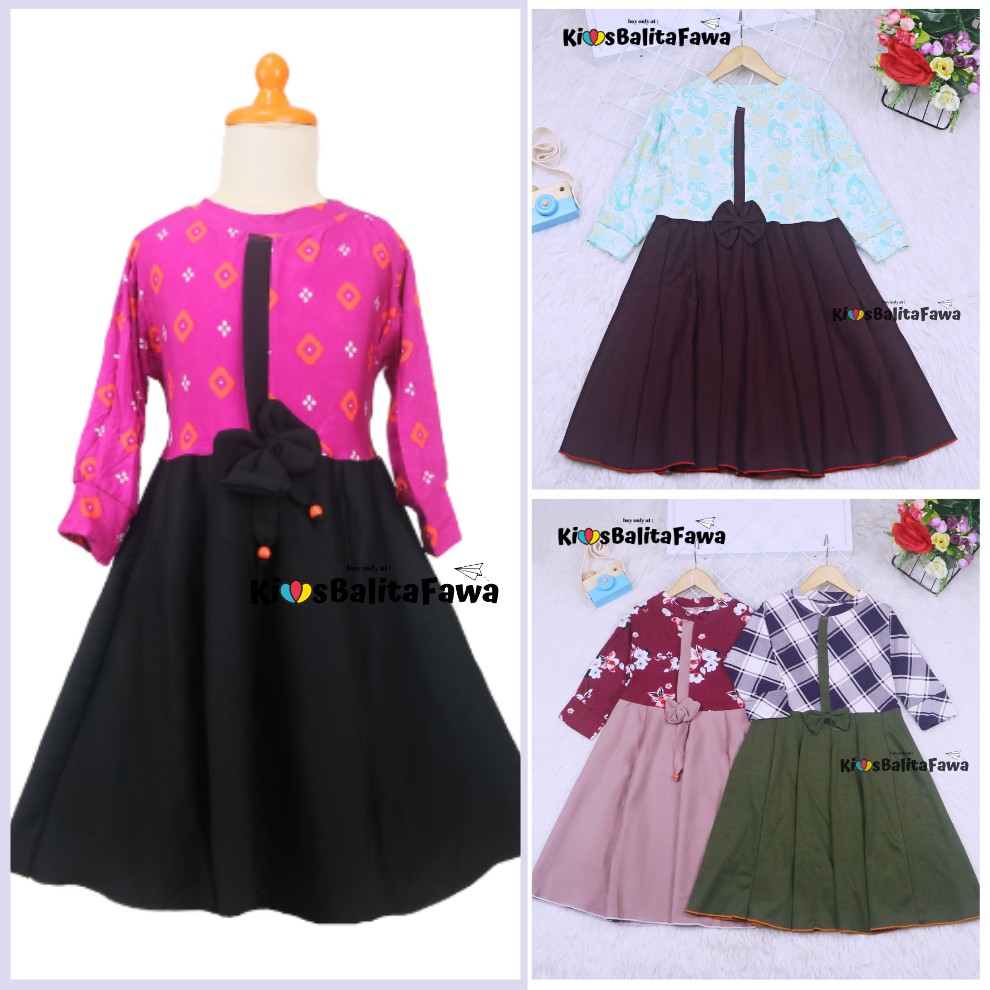 Dress Valencia uk 7-8 Tahun / Dres Anak Lengan Panjang Baju Anak Perempuan Motif Adem Fashion Kids