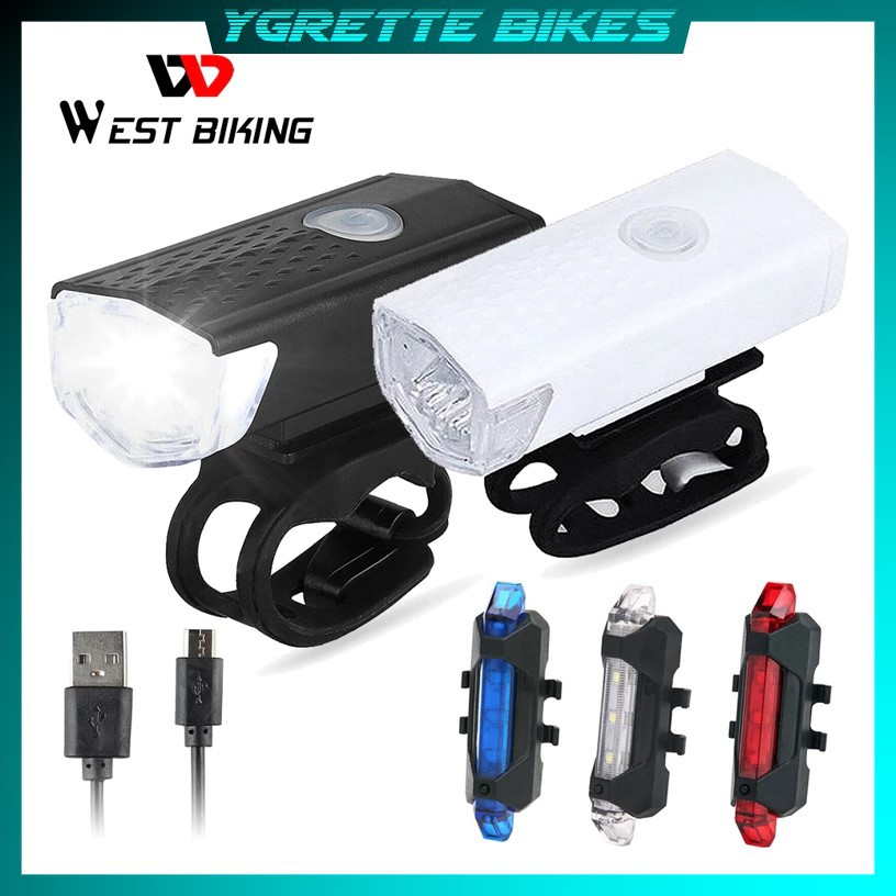 YGRETTE - LAMPU SEPEDA USB Rechargeable depan belakang Front Rear Bike Lights Led cas ulang