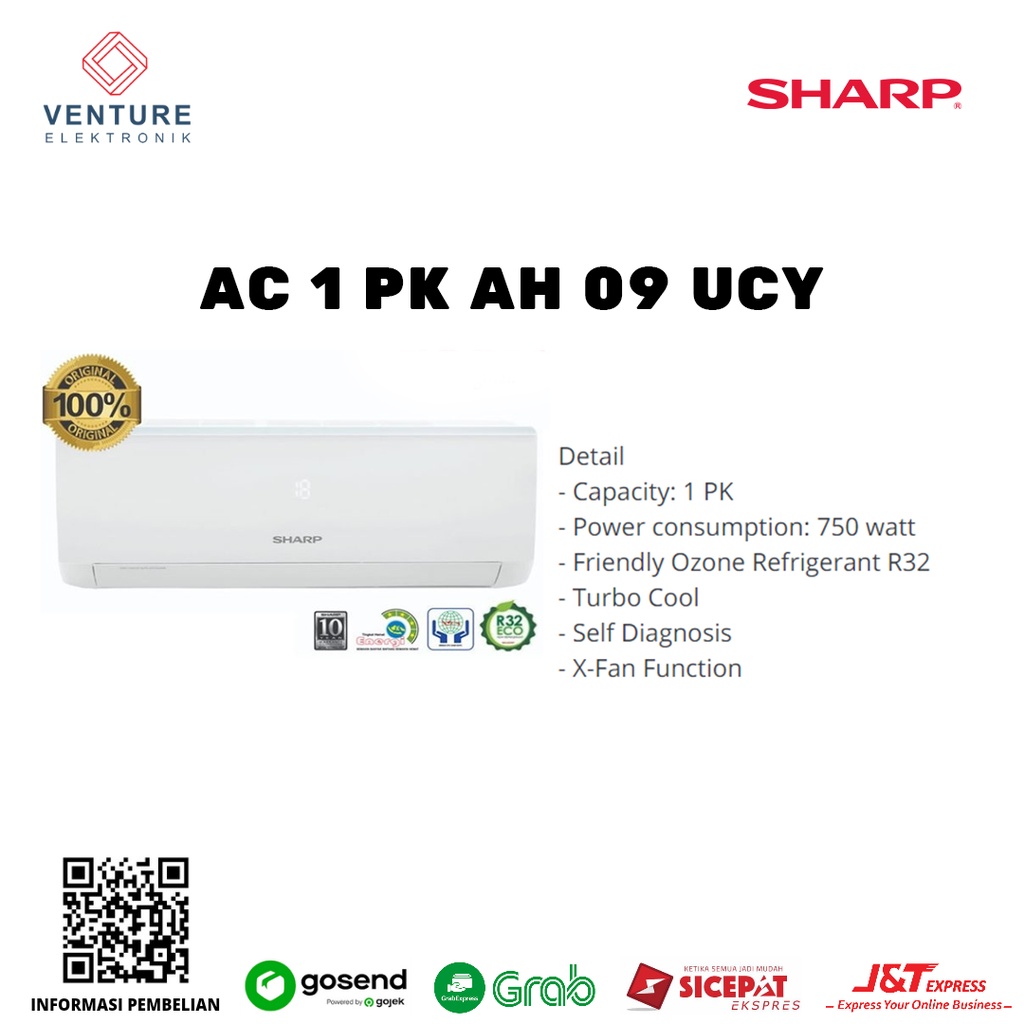 AC SHARP 1 PK AH - 09 UCY WARNA PUTIH 750WATT