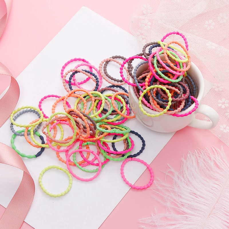 50PCS/Lot Girls Cute Colorful Basic Elastic Hair Bands Tie Gum Scrunchie Ring Rubber Bands