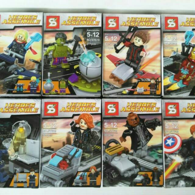 Lego civil war kapten,iron,hulk,nick,hawkeye,hill,widow dkk