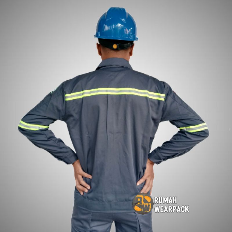 Baju Kerja/ Wearpack Proyek/ Seragam Kerja Atasan Warna Abu Tua Polos