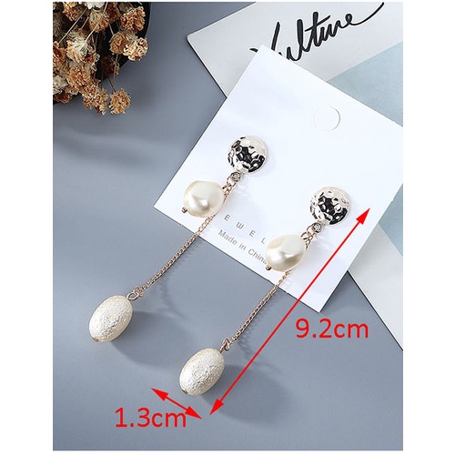LRC Anting Tusuk Fashion White Pearl Irregular Concave Alloy Tassel Earrings Y63756