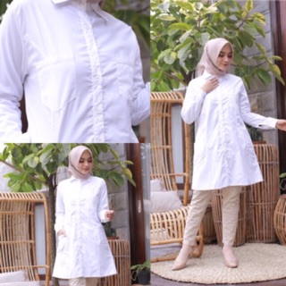 atasan tunik kemeja baju putih polos wanita fashion muslim 
