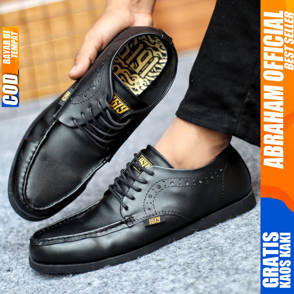 Sepatu Formal Pria Sepatu Casual Pria Kulit Pu Tali Sepatu Pantofel Kerja Kantor Kuliah Kondangan Sepatu Hitam Pria VOSLI ABRAHAM