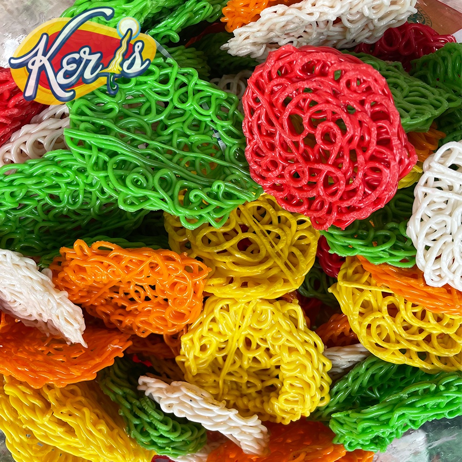 

Kerupuk Rante Jumbo Keris Warna 250gr / Kerupuk Keriting Jumbo Warna
