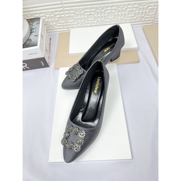 sepatu heel wanita terbaru kekinian pesta LOUISDEAR Sepatu tapak tahu heel 5 cm bahan satin P25