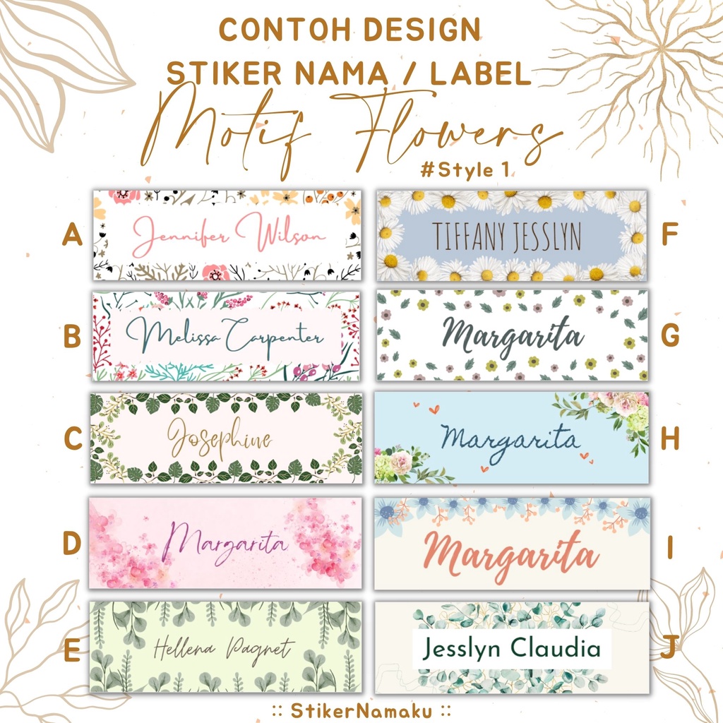 

Sticker Nama/ Label | Custom Sticker Nama/ Label Motif Flowers Panjang | FREE CUTTING #Style1