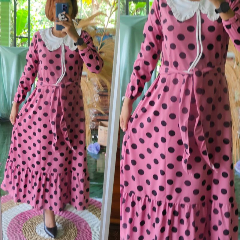GAMIS POLKA KERAH PUTIH VOXY PREMIUM