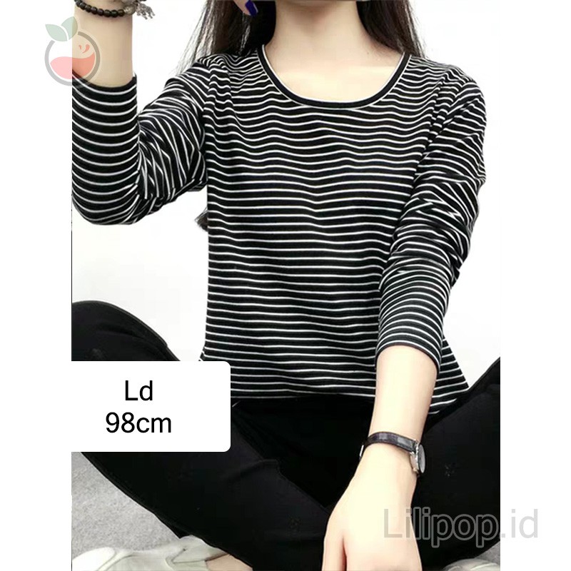 Kaos Salur Lengan Panjang Wanita All Size Dewasa Lilipop Murah Kerah O