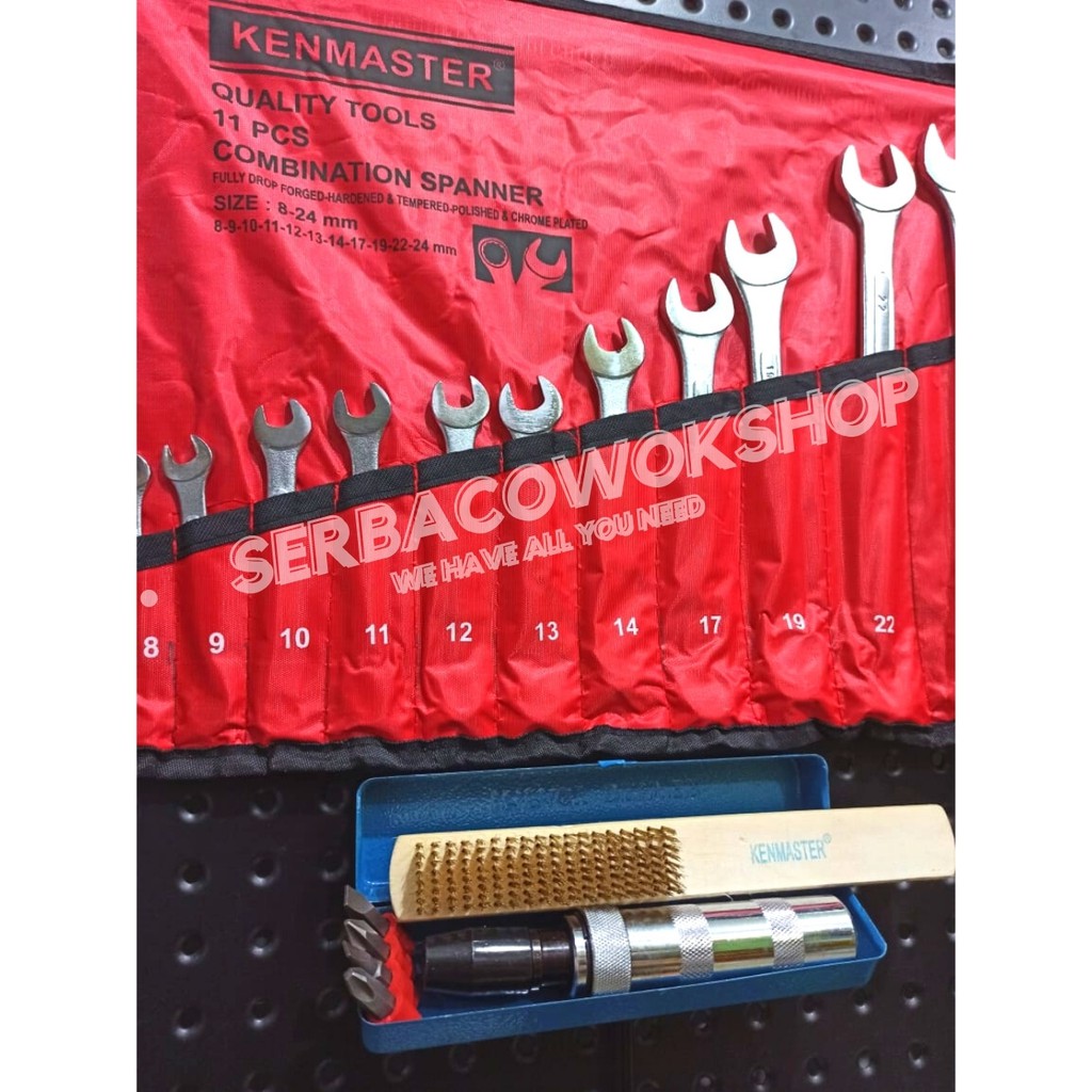 Kenmaster Promo Kunci Ring Pas Set 11 Pcs 8 - 24 mm + Obeng Ketok Vesel Bonus Sikat Kawat Kuningan