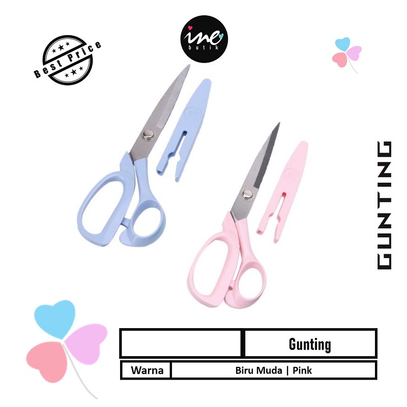 

12 PCS GUNTING KAIN DAN KERTAS DILENGKAPI COVER | GUNTING WARNA BIRU DAN PINK STAINLESS STEEL | GUNTING DA XIANG