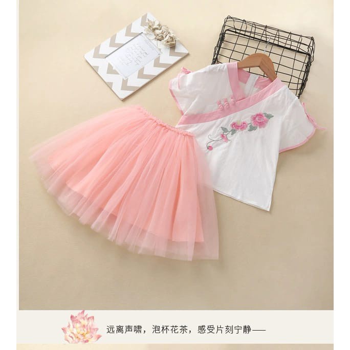 1-2 Tahun | Setelan Kyung Mi - Baju Imlek Sanghai Rok Anak Perempuan Kualitas Import Cheongsam Mandarin