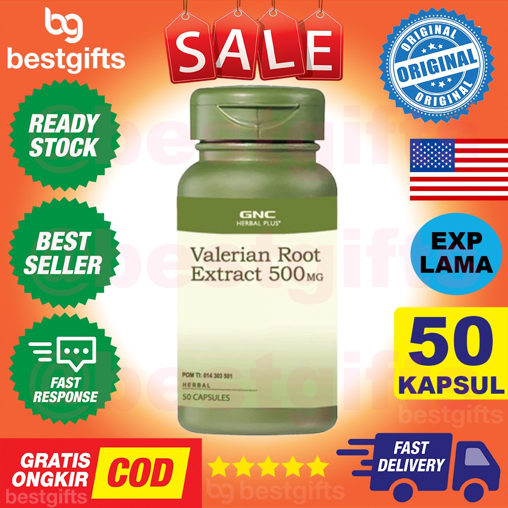 GNC HERBAL PLUS FINGERPRINTED VALERIAN ROOT VITAMIN SUSAH TIDUR NYENYAK STRESS KECEMASAN 50 KAPSUL