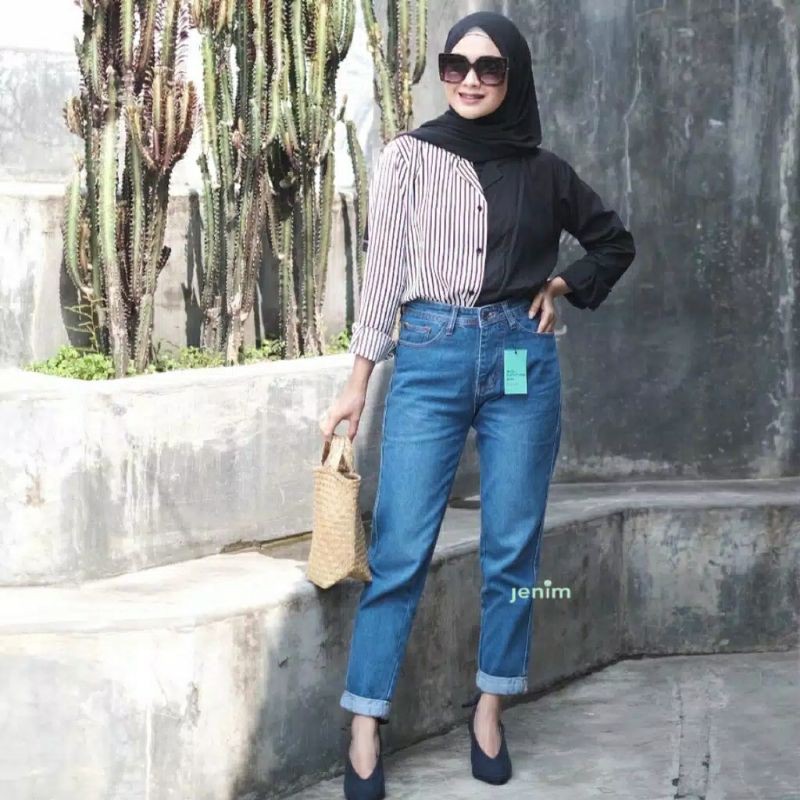 CELANA BOYFRIEND JEANS WANITA BF POLOS WANITA