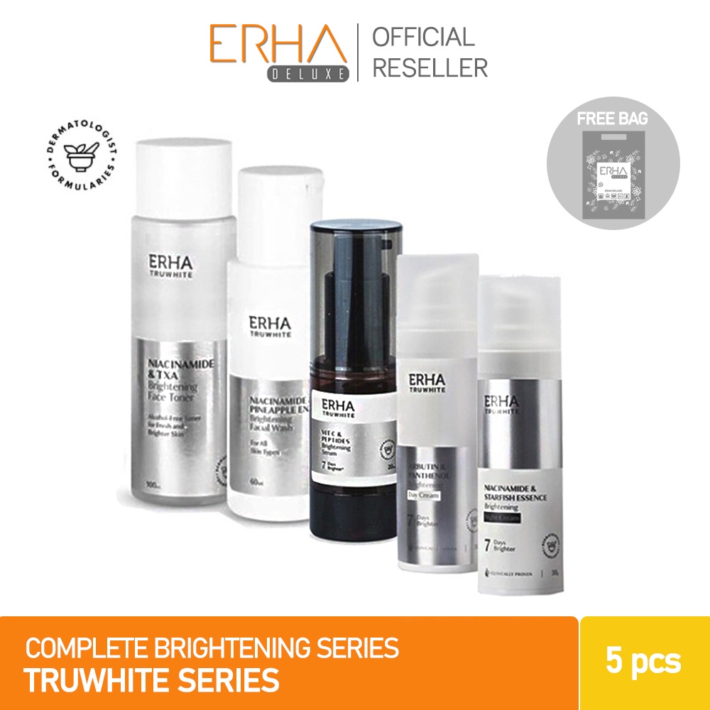 ERHA Paket Pemutih Wajah Truwhite Brightening 5 Pcs - Perawatan Wajah Lengkap / BPOM