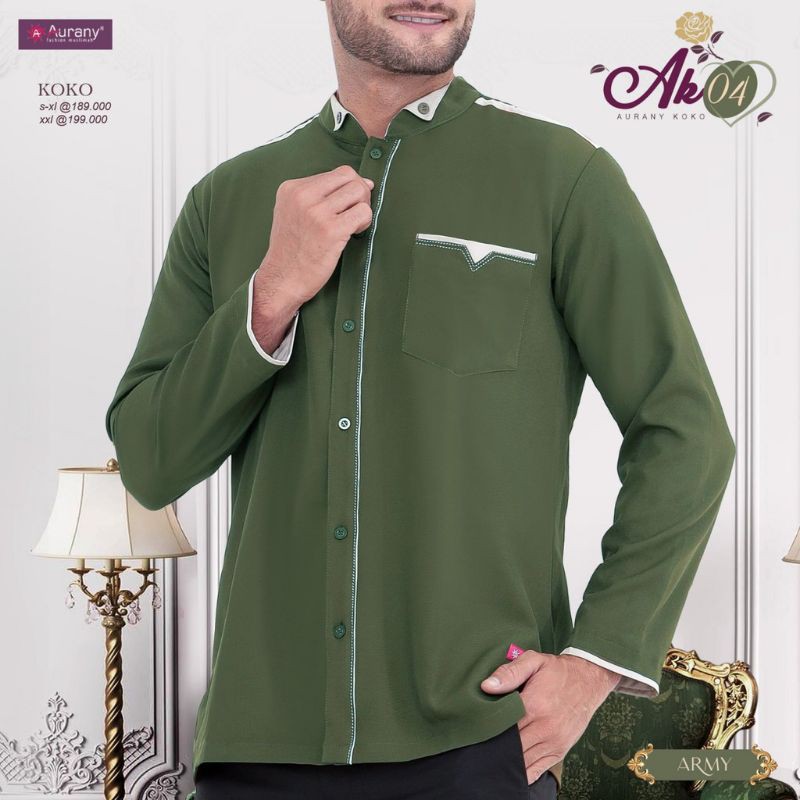 BAJU KOKO TERBARU AURANY / COUPLE AURANY GSA 40 AK 04 ARMY & MAUVE || SARIMBIT AURANY COUPLE 04