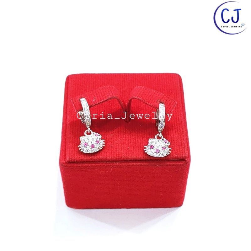 Anting Perak Asli Silver Dewasa/Anak 925 Lapis Emas Model Jepit Hello Kitty _ Perhiasan Perak Murni