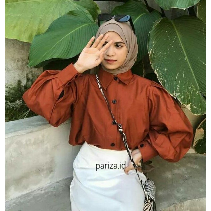 Kemeja Puffy Polos/Kemeja Lengan Balon/Baju korea/Atasan Wanita /Blouse Wanita