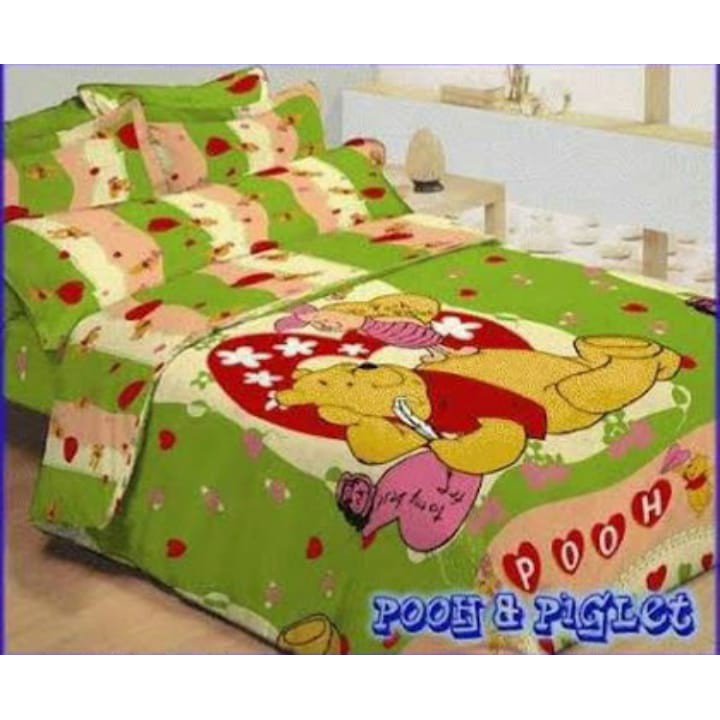 Bedcover + Sprei BC Set Winnie The Pooh Single Size uk 120x200 SHYRA 100% Full Katun MURAH