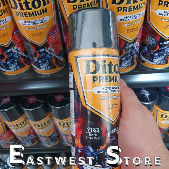 9183 Black Semi Doff<br />diton Premium Cat Semprot Spray Tahan Bensin Dan Tahan Retak Isi 400 Cc