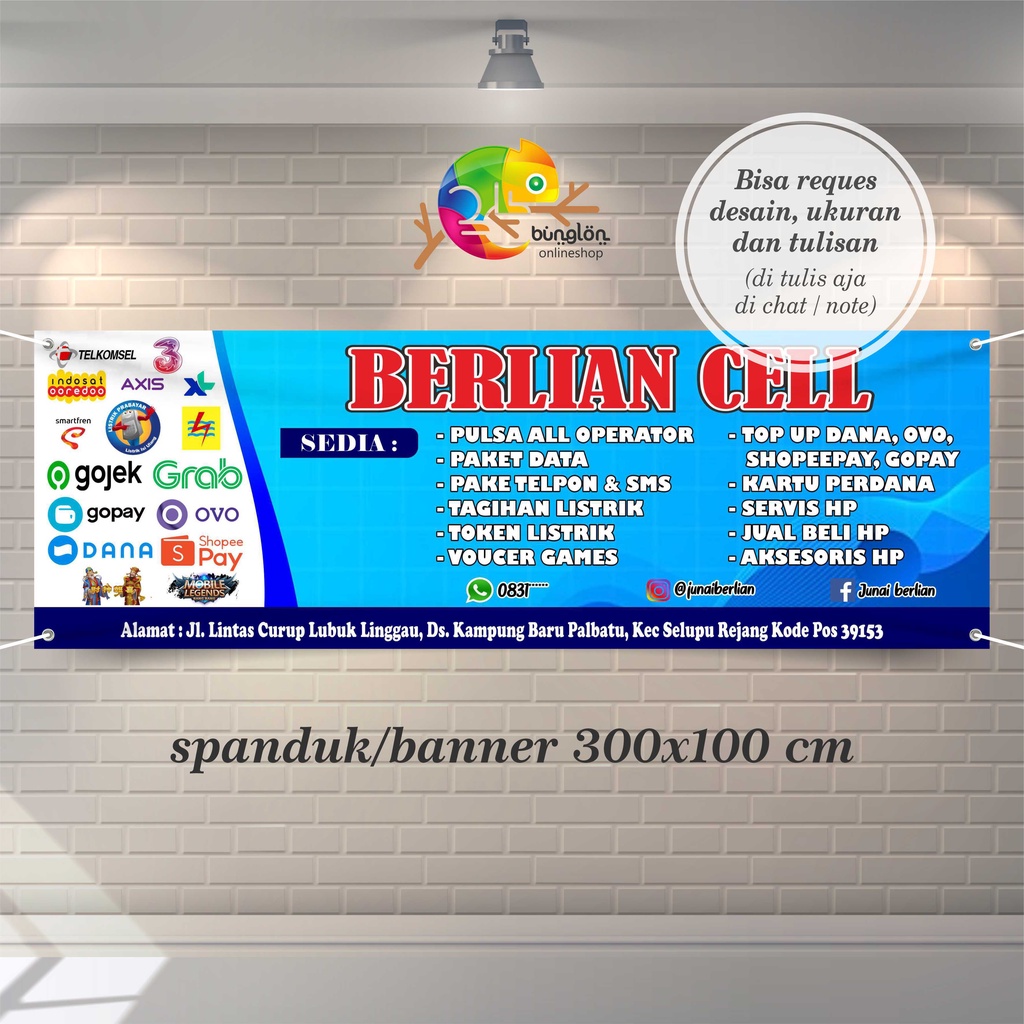 Size 300x100 Spanduk, Banner Konter HP, Pulsa, Token Listrik, Dll