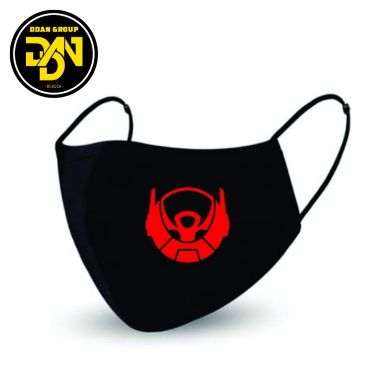 masker kain 3 ply - harta tahta nama / logo bola, esport bisa desain sendiri - hitam 3lapis