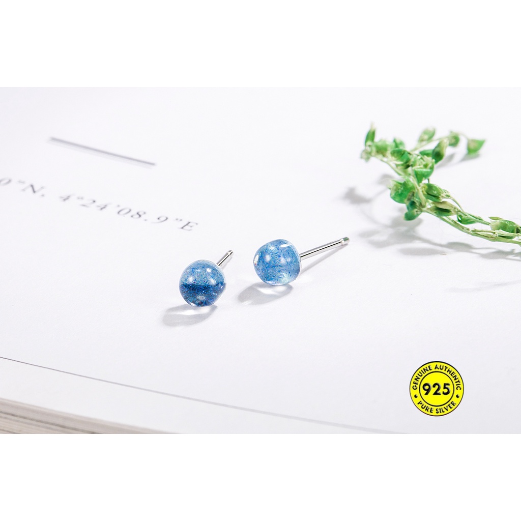 Anting Stud S925 Silver Anti Alergi Desain Manik-Manik Biru Langit Berbintang