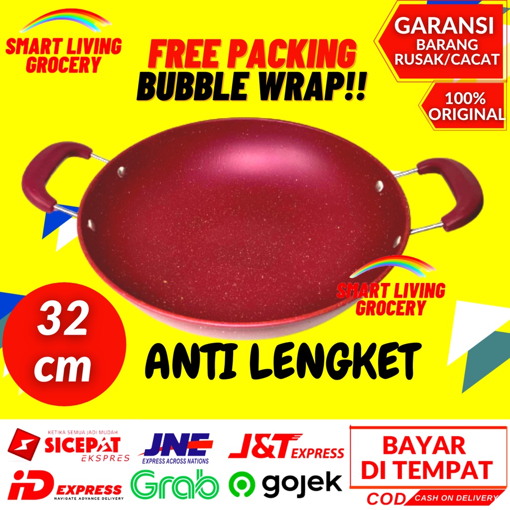 PANCI WAJAN ENAMEL ALAT PENGGORENGAN DAPUR ANTI LENGKET PANCI KERAMIK SET SERBAGUNA GSF 2034 2232-MERAH