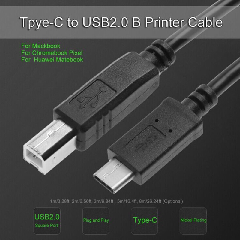 Kabel Printer btsg USB B to USB C 2.0 Kabel Printer USB C to USB B Kabel USB C Untuk Printer Hp