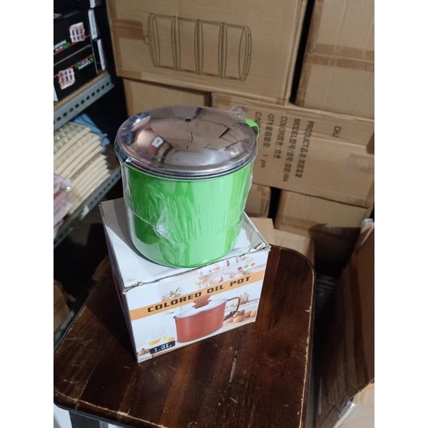 Oil Pot Warna 1200 ml Stainless Tempat Wadah Saringan Minyak 1.2 Liter